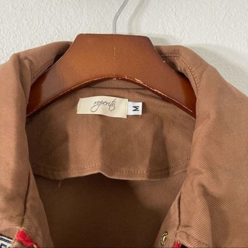 Brown Oversized Jean Jacket with Patches Zipper & Snap Button Closure Size M - Picture 7 of 11